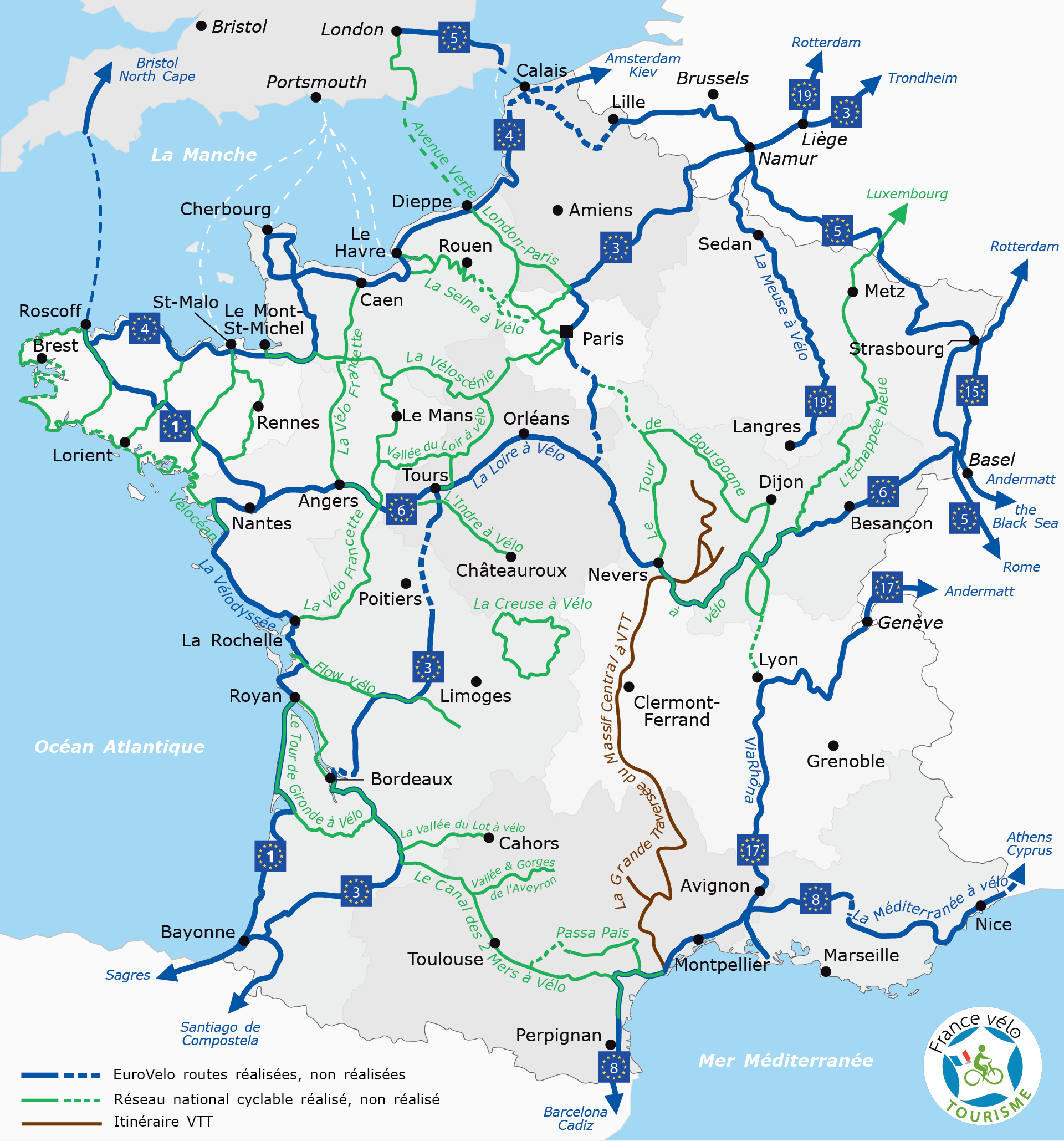 France Vélo Tourisme - Carte des itinéraires cyclables 2019