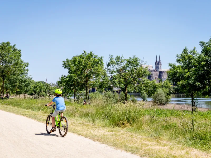 Promenade à vélo en famille sur les bords de Maine à Angers