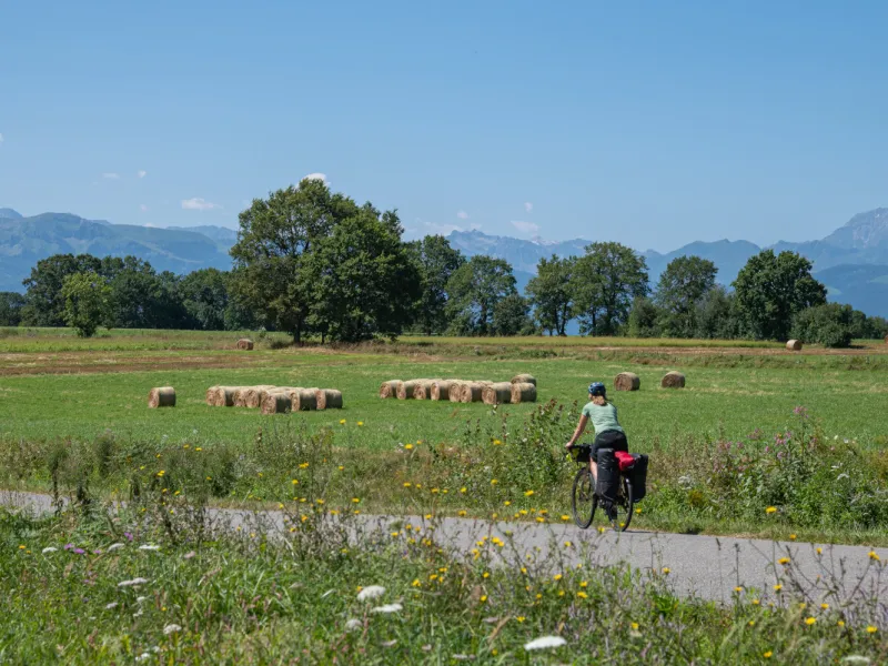 Montagnes en arrière-plan sur La Vélosud