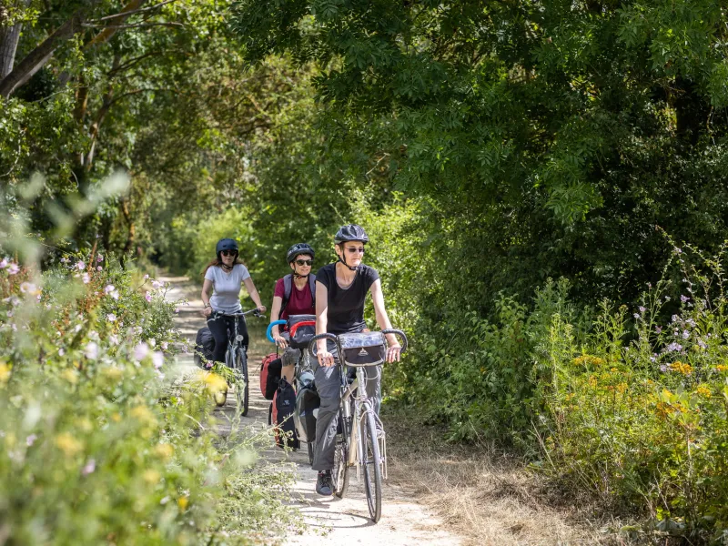 Cyclistes sur la voie verte à Port-Ilon