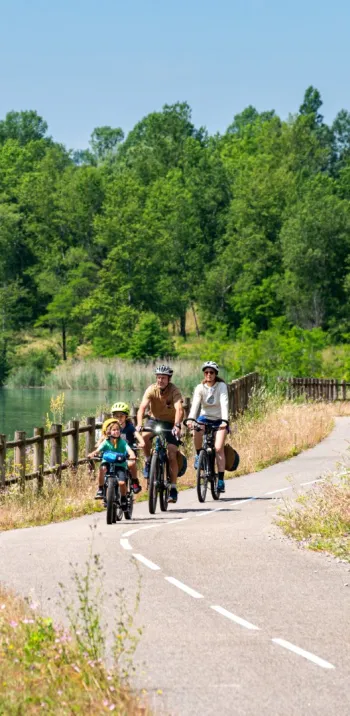 Famille à vélo sur ViaRhôna vers Massignieu